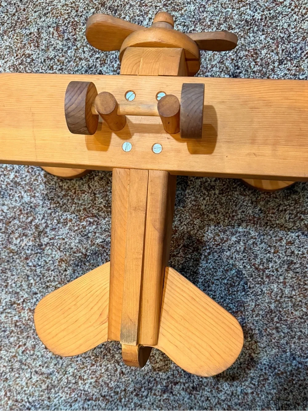 Handcrafted Wooden Biplane Toy - Natural Wood -5” Wingspan